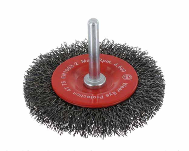Wheel brush w. shank 6mm - Crimped wire, steel